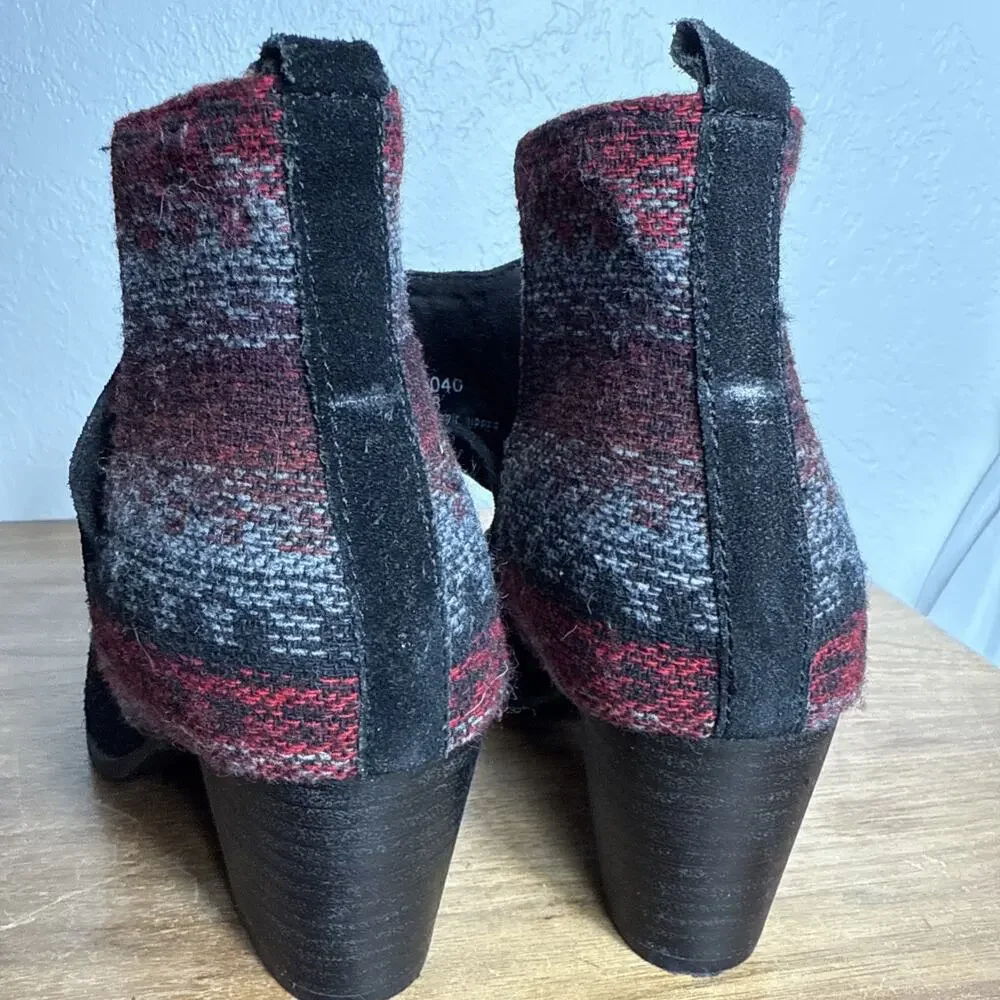 Minnetonka Ankle Boots Size 8 Black Leather Red Grey Woven Aztec Style Western - Picture 5 of 10